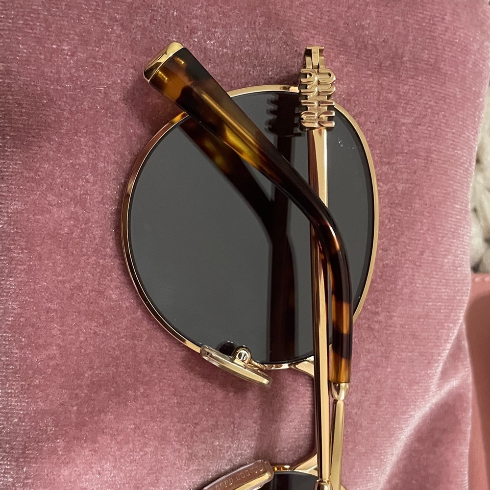 Miu Miu Gold Round Metal Frame Sunglasses with Light Reflective Lenses - Picture 5 of 9